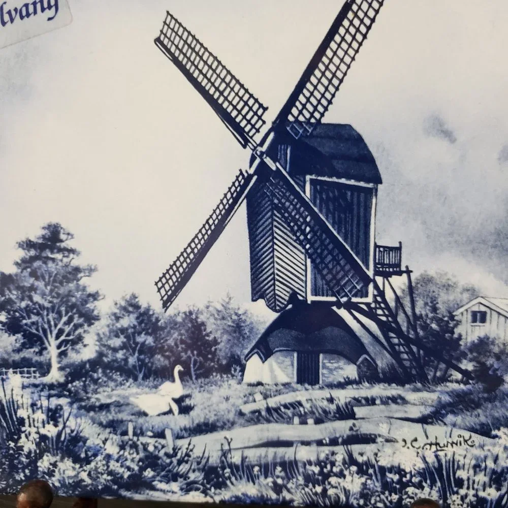 Dutch Delft Blue Windmill Tile